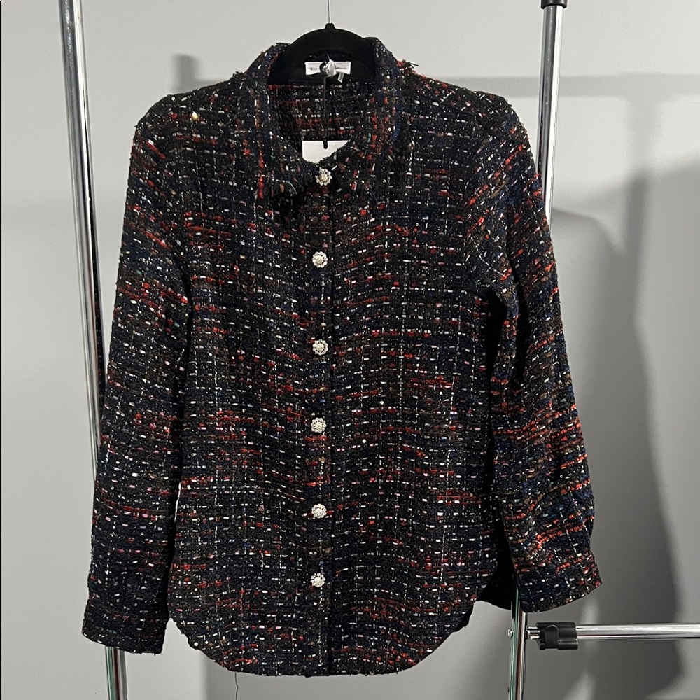 GREY LAB Women's Tweed Button-Up Shirt - Black, Red, Copper & Blue